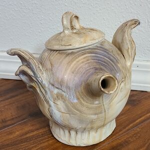 Artistic Cream and Brown Ceramic Teapot